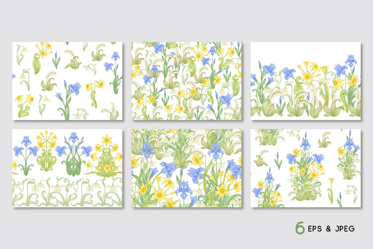 spring flowers seamless patterns for your design.