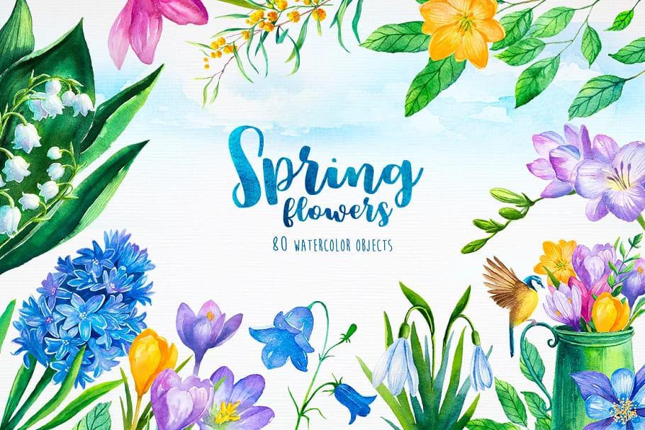 Spring Flowers. Watercolor facebook image.