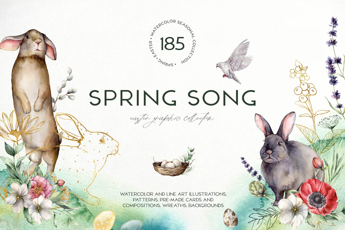 Spring Song Watercolor Easter Bunny facebook image.