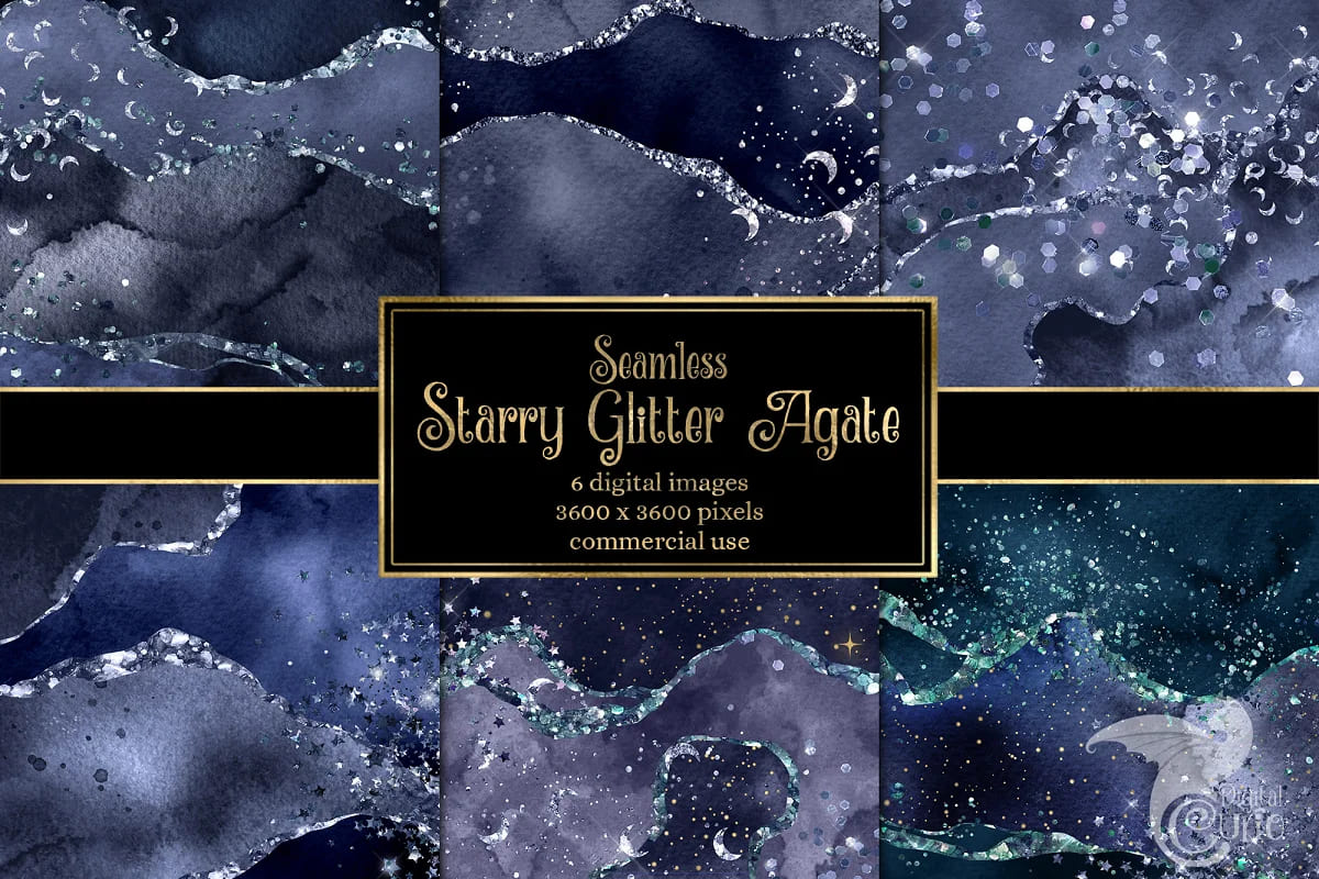starry glitter agate textures collection.