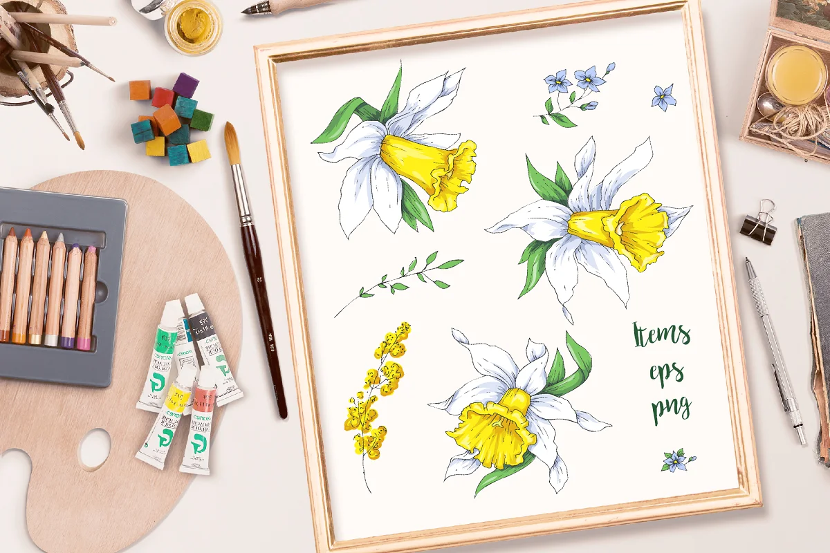 sunny flowers spring clipart set.