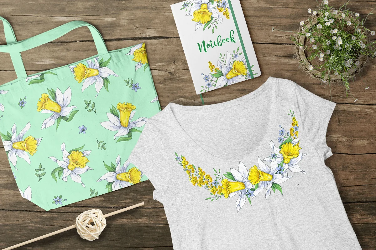 sunny flowers spring clipart for clothes design.