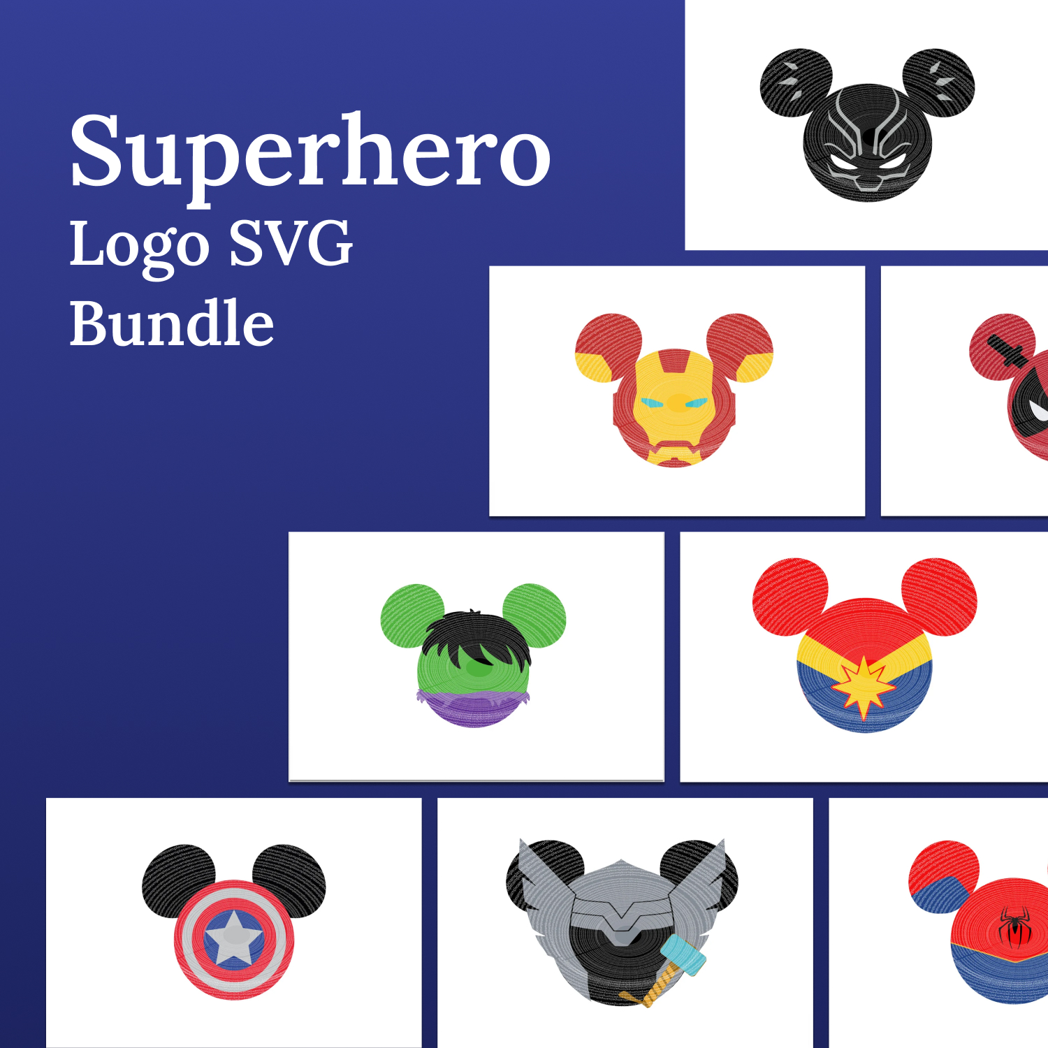 Superhero logo svg bundle preview.