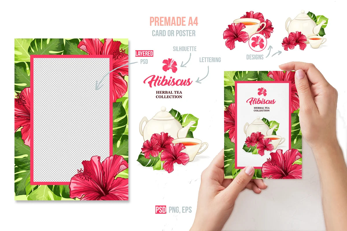 tropical paradise premade card or poster.
