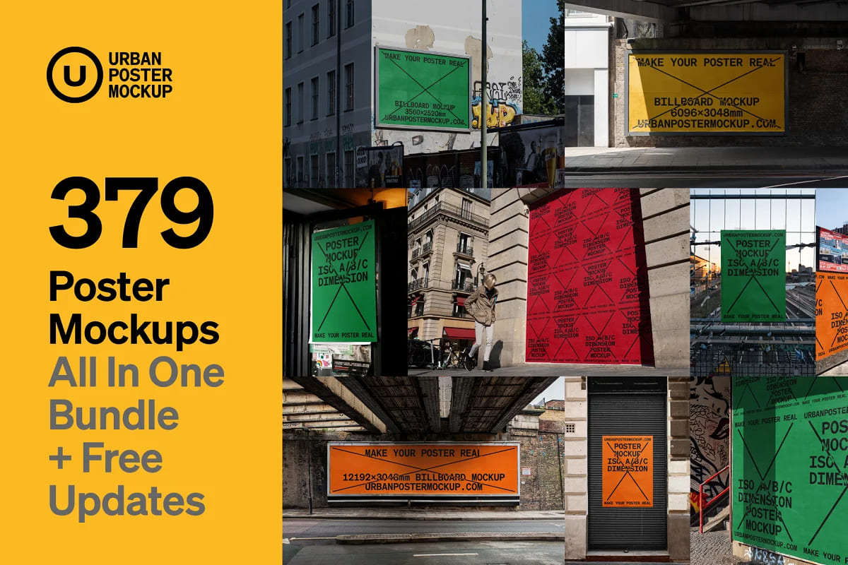 urban poster mockup bundle for city ads design.