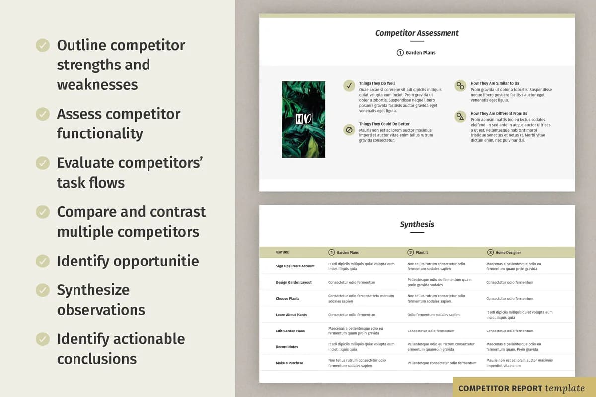 ux research bundle persona report, competitor report template.