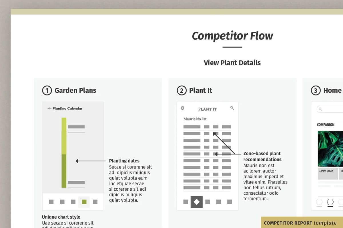 ux research bundle personareport, competitor flow slide.