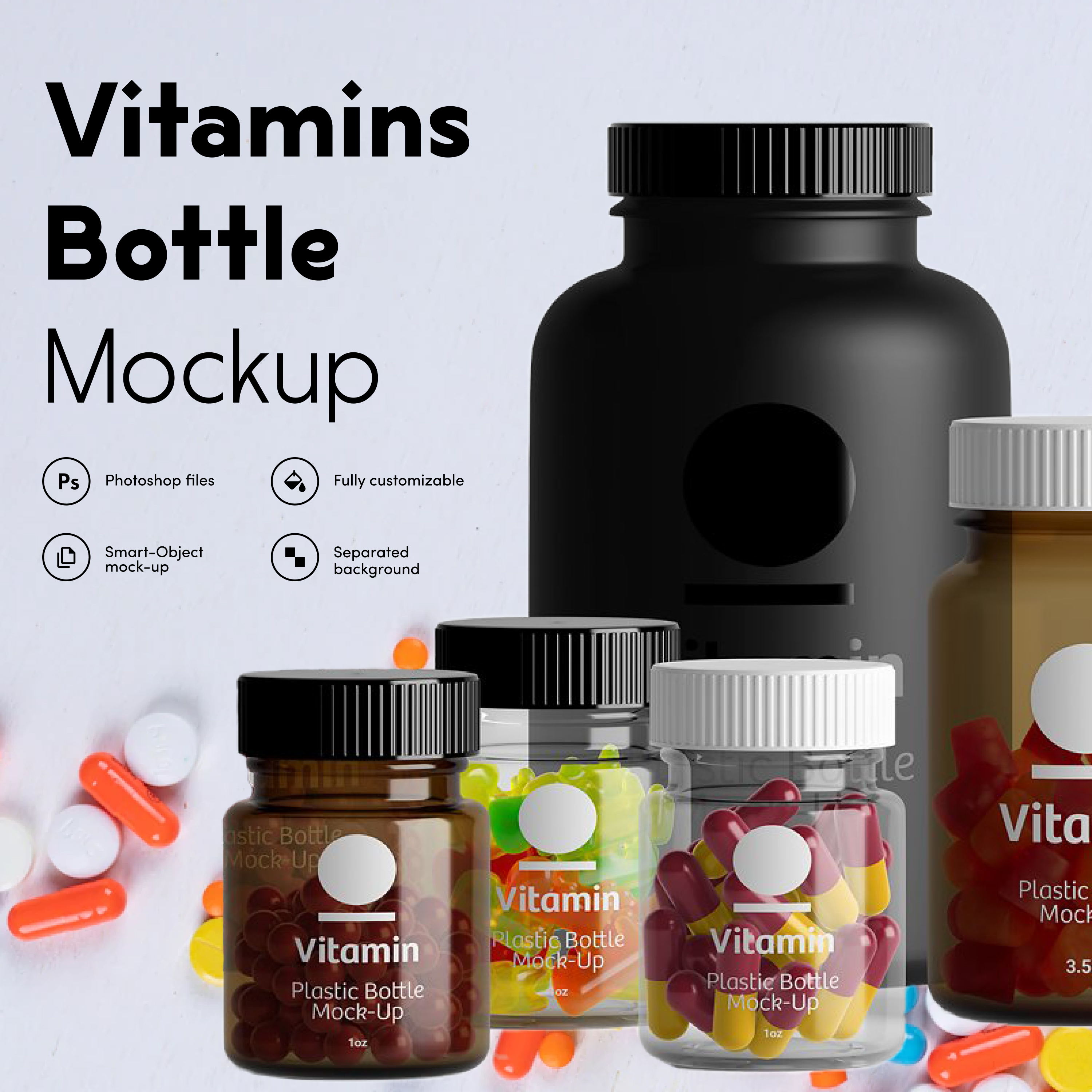 Vitamins bottle mockup preview.
