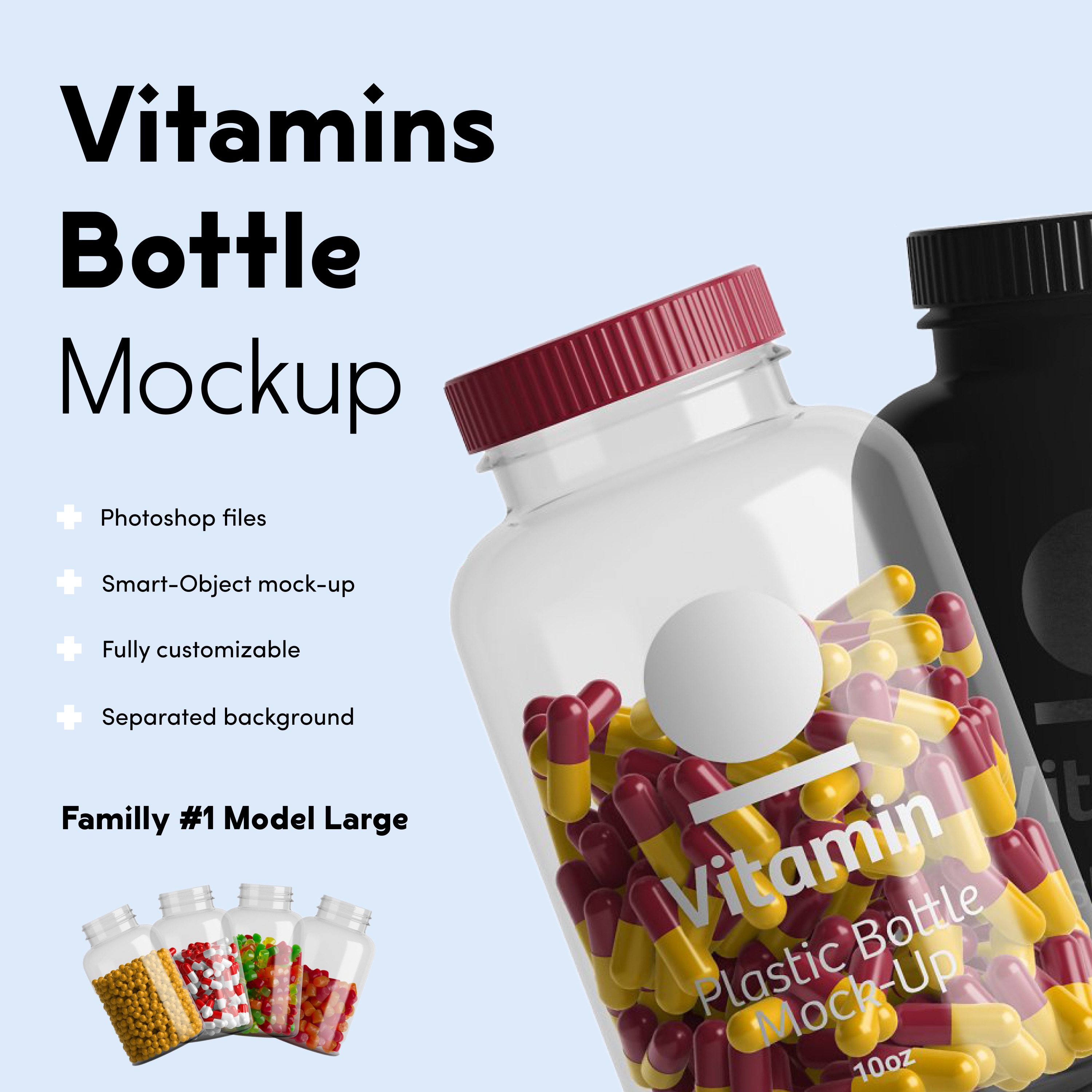 Prints of vitamins bottle mockup.