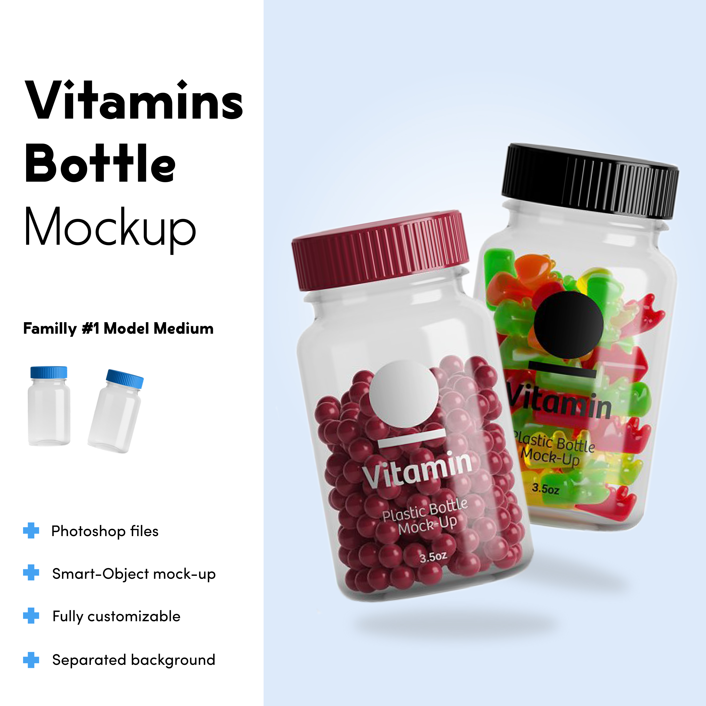 Prints of vitamins bottle mockup.