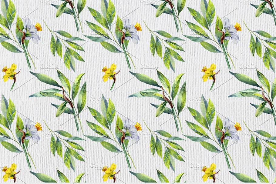 watercolor daffodils set pattern.