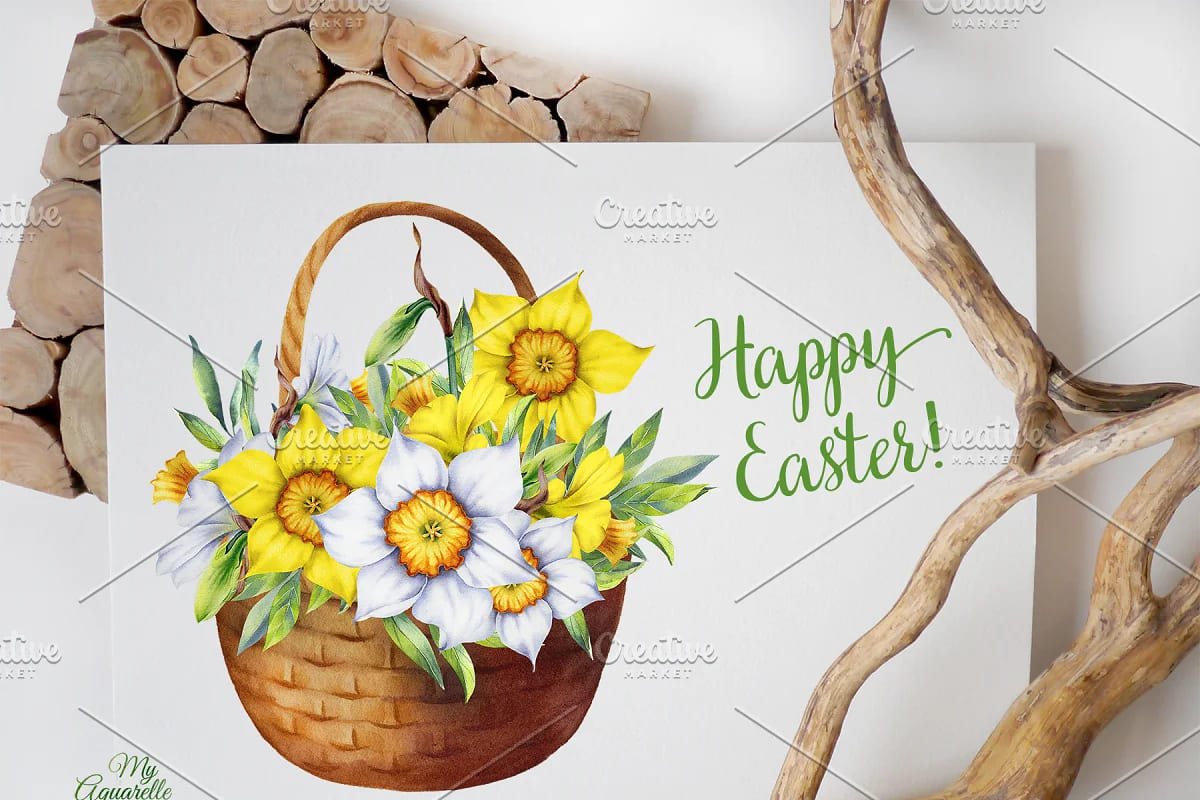 watercolor daffodils set graphics.