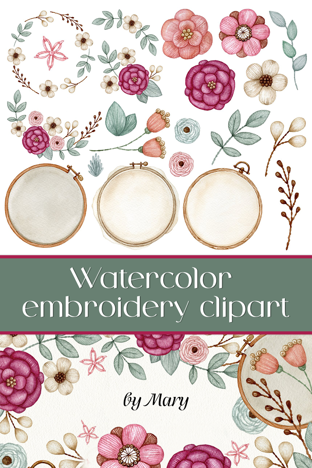 Watercolor embroidery clipart of pinterest.