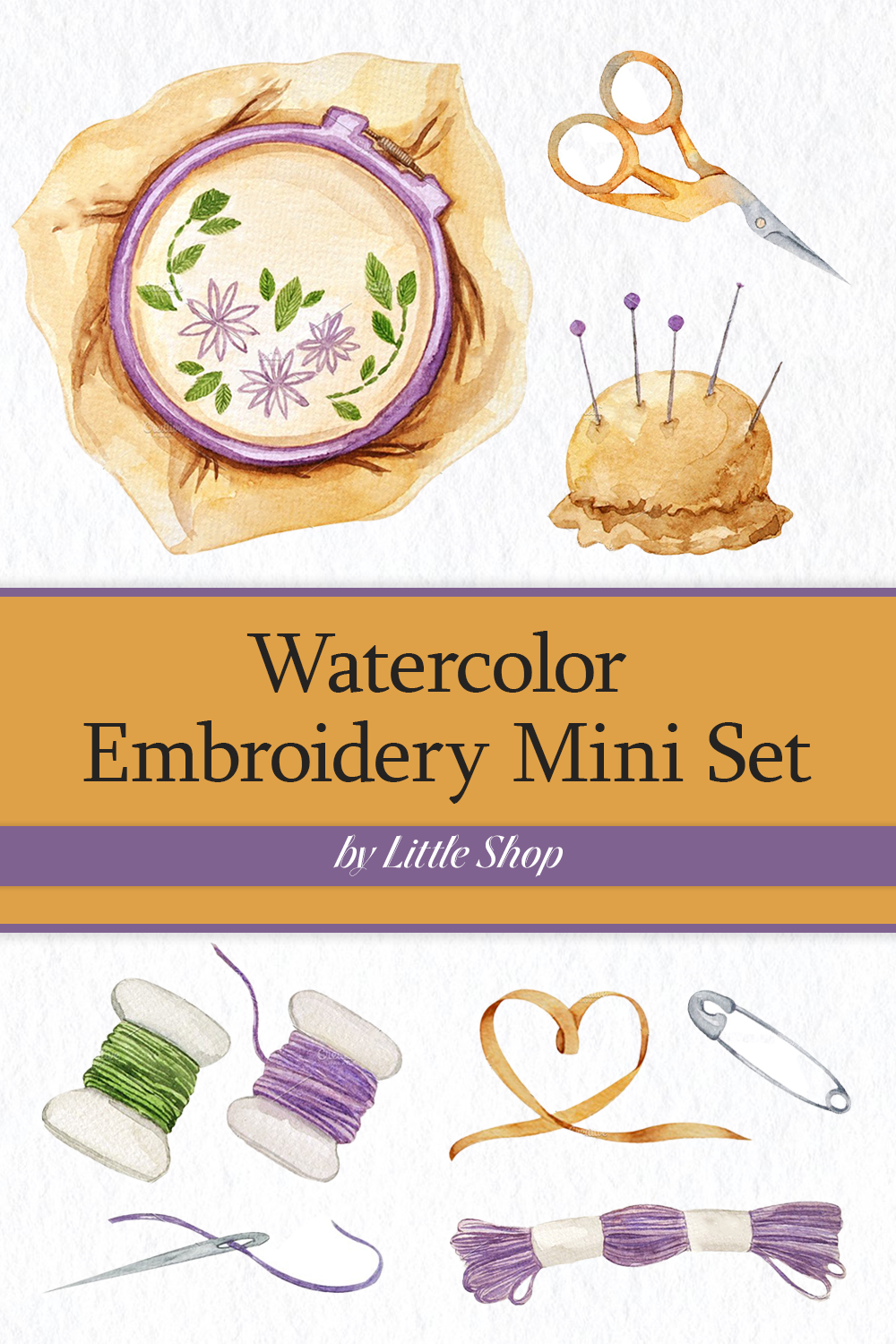 Watercolor embroidery mini set of pinterest.