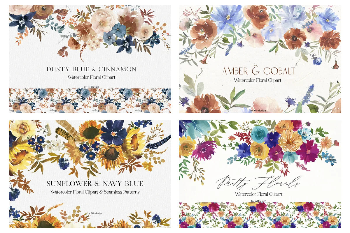 watercolor floral clipart bundle, lovely floral collections.