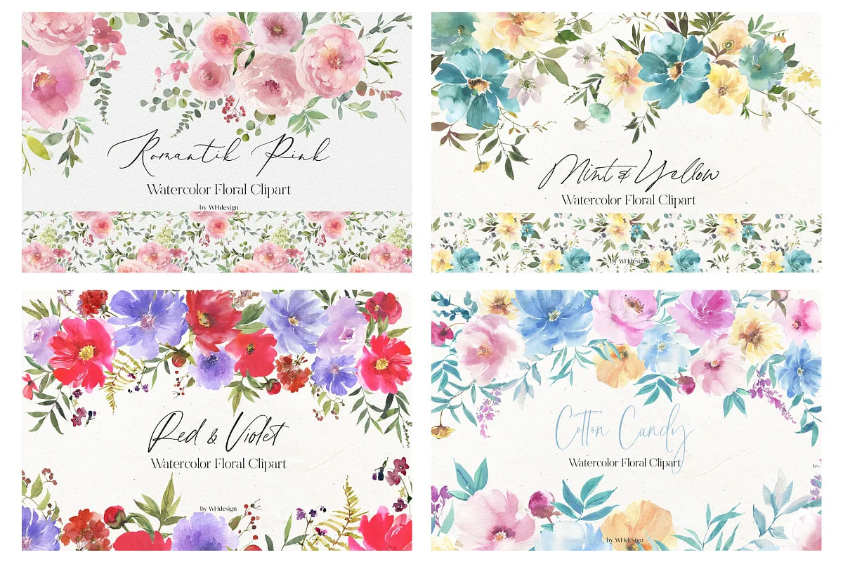 watercolor floral clipart bundle, pretty floral clipart sets.
