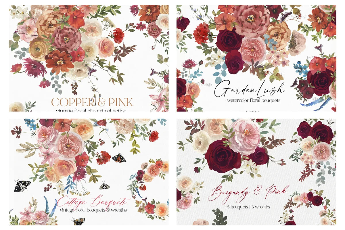 watercolor floral clipart bundle, wonderful floral collections.