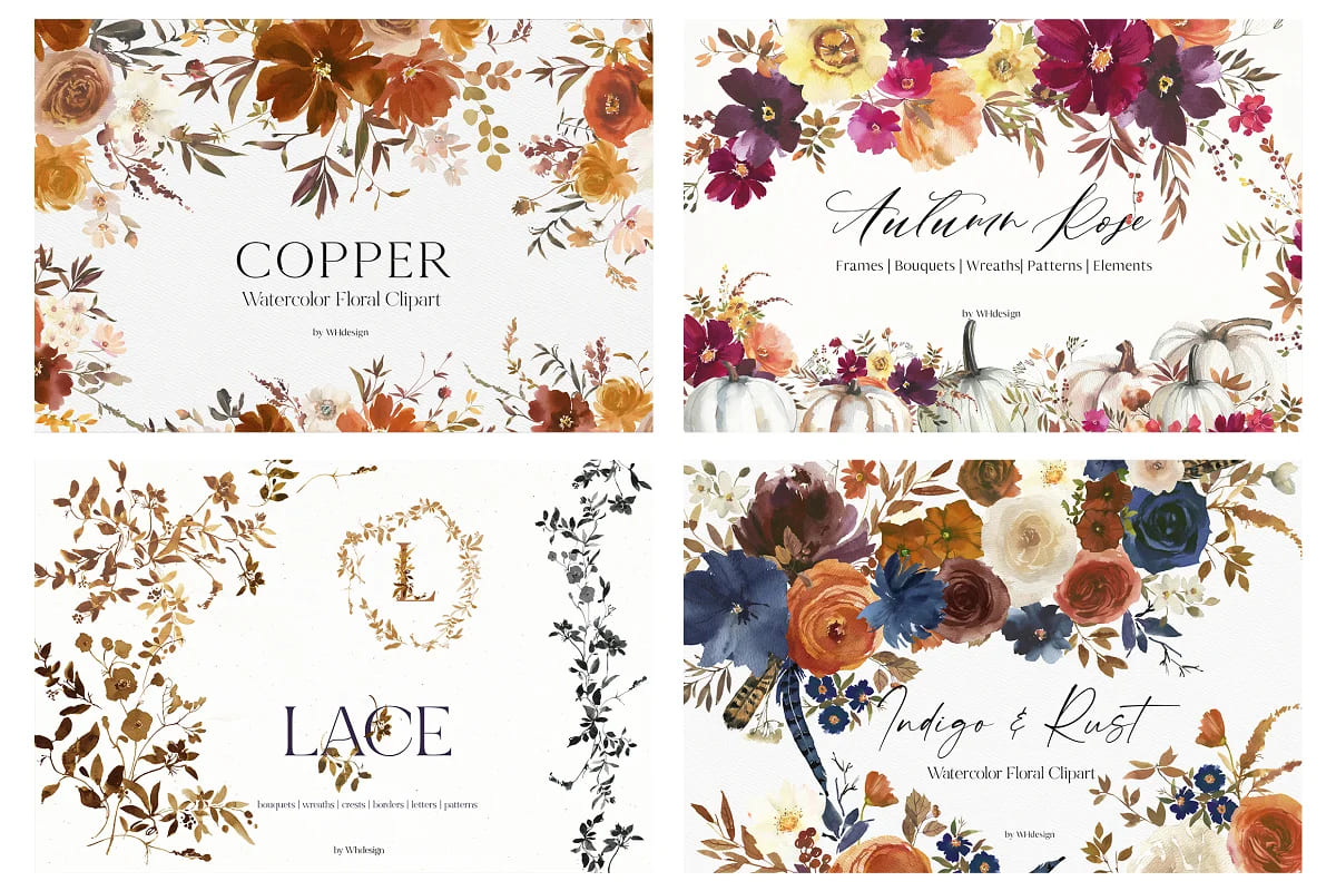 watercolor floral clipart bundle, alluring floral collections.