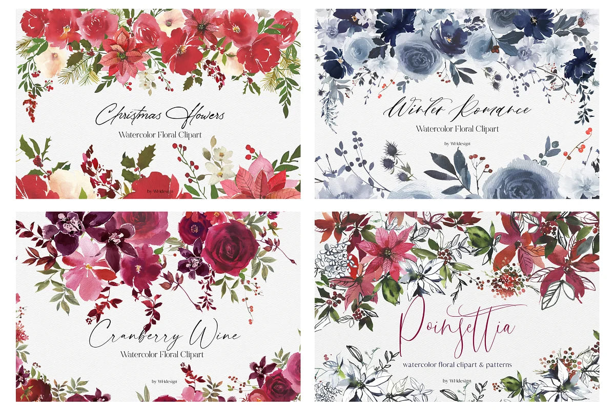 watercolor floral clipart bundle, charming floral sets.