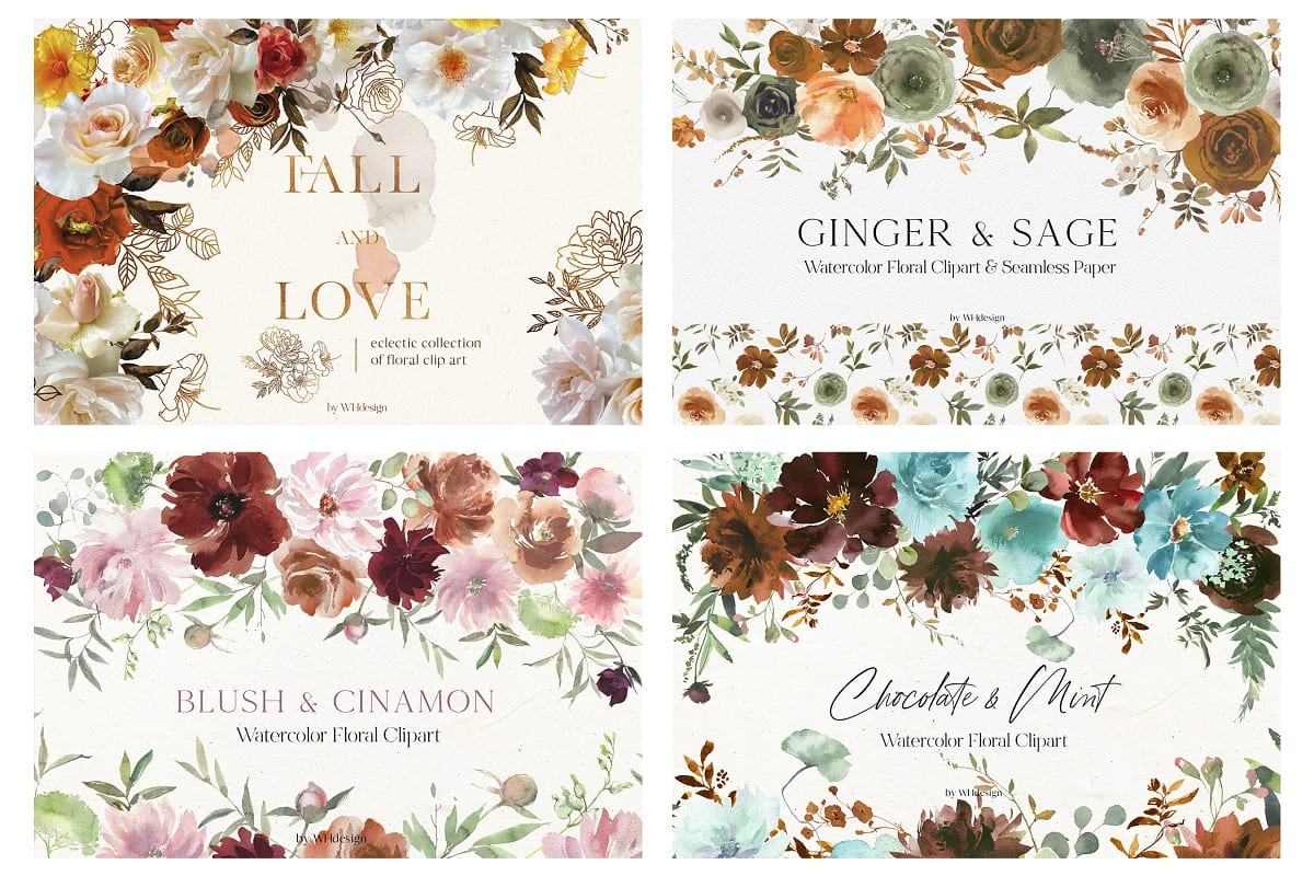 watercolor floral clipart bundle, cute floral art.