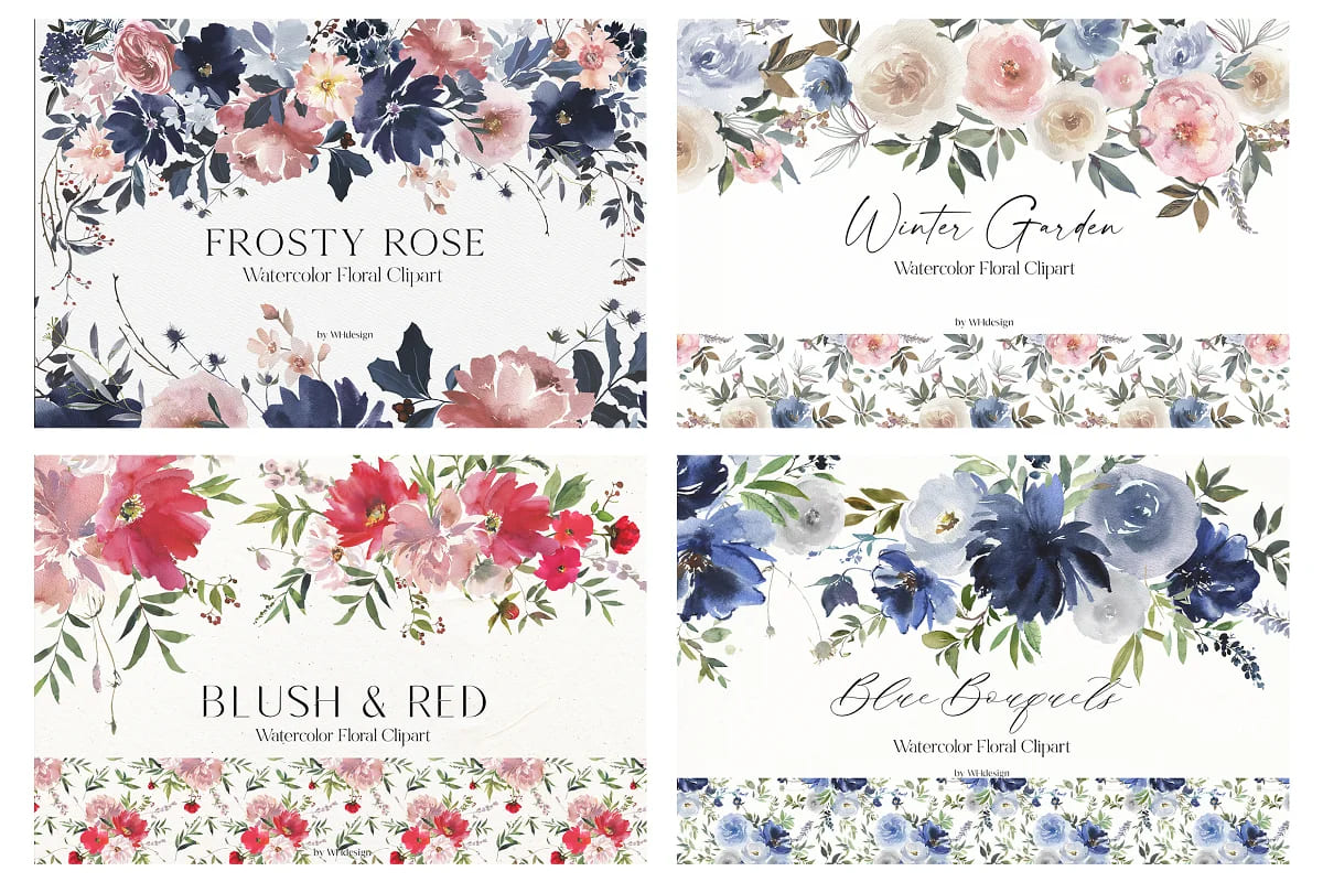 watercolor floral clipart bundle, delightful floral sets.