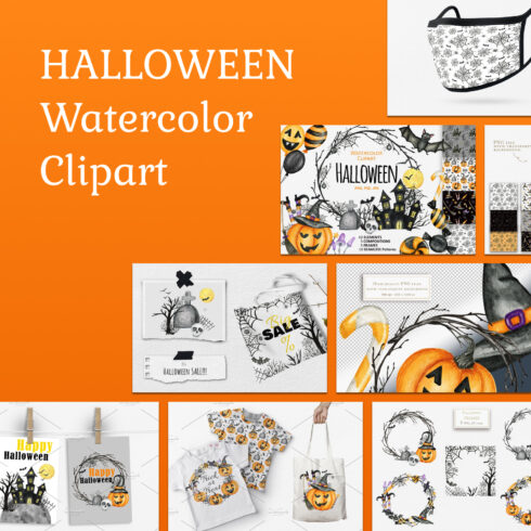 Preview prints watercolor halloween clipart.