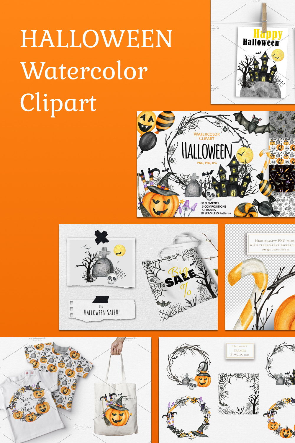 Watercolor halloween clipart of pinterest.