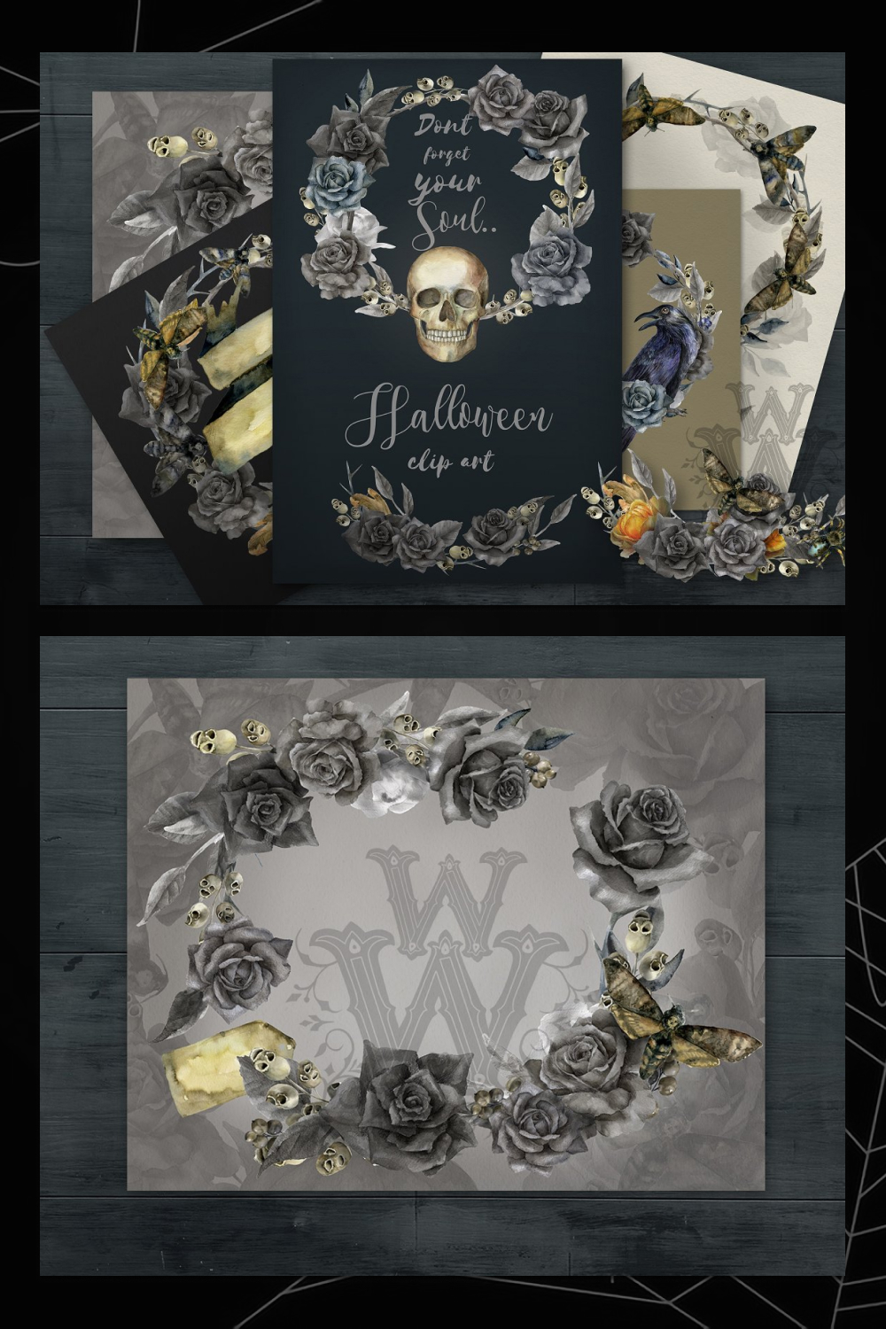 Postcards and cards with skull prints.