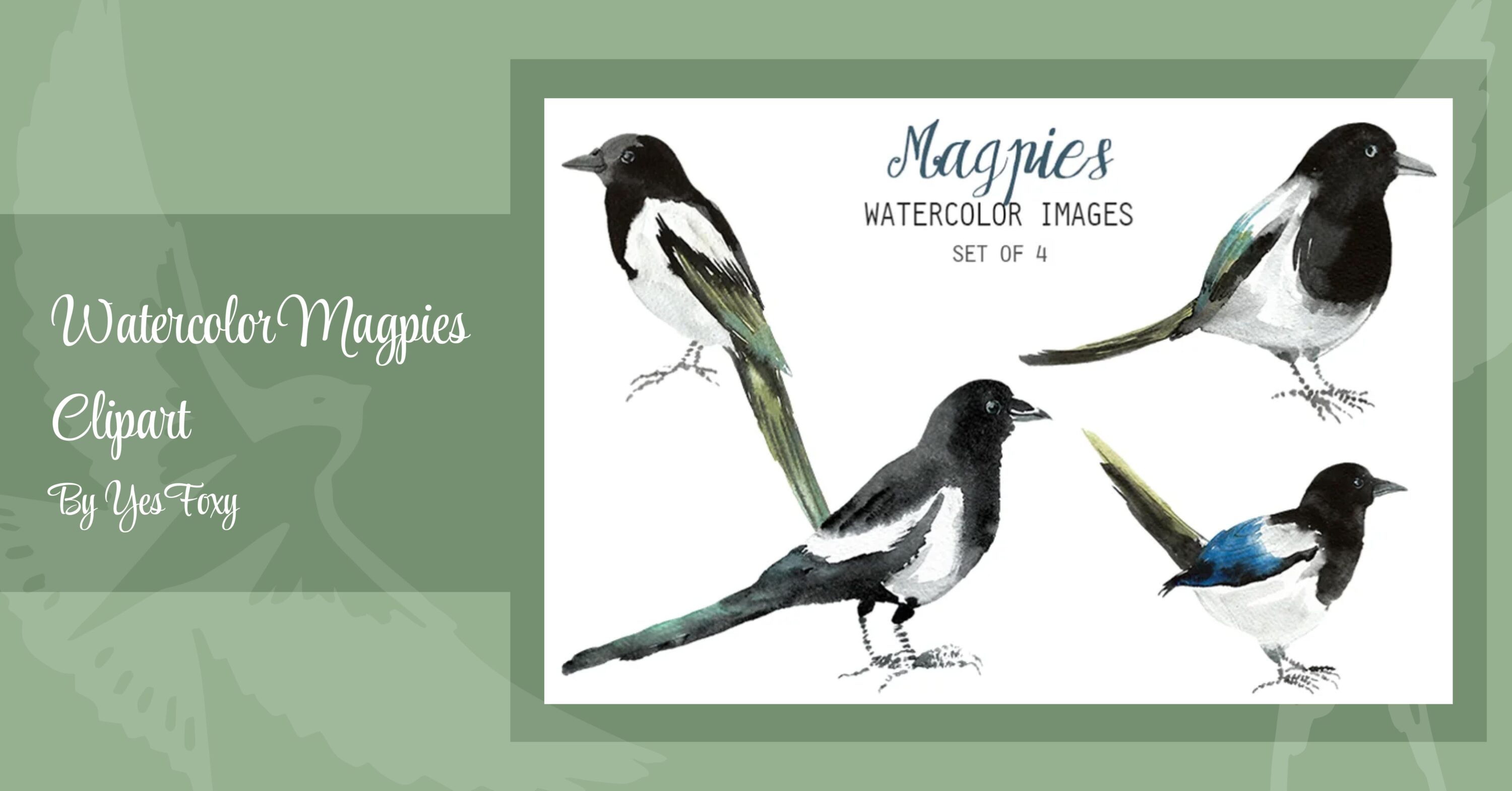 Watercolor Magpies Clipart facebook image.