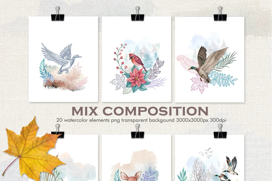 watercolor north american spring, mix compositions.