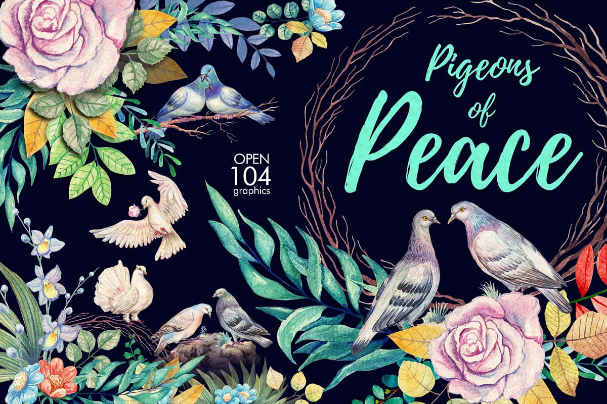 Watercolor Pigeons of Peace facebook image.