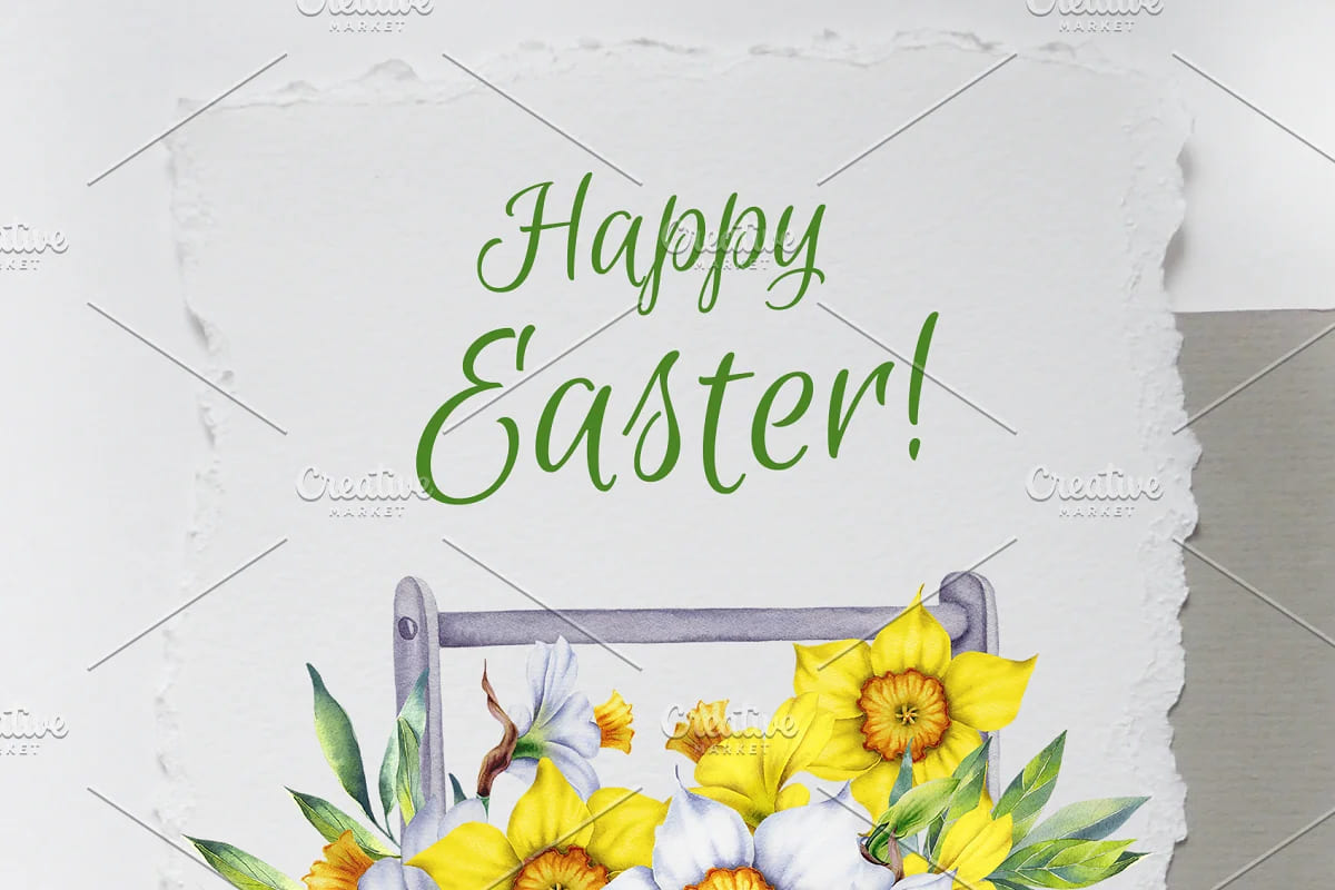 watercolor spring flowers set, happy easter bouquet.
