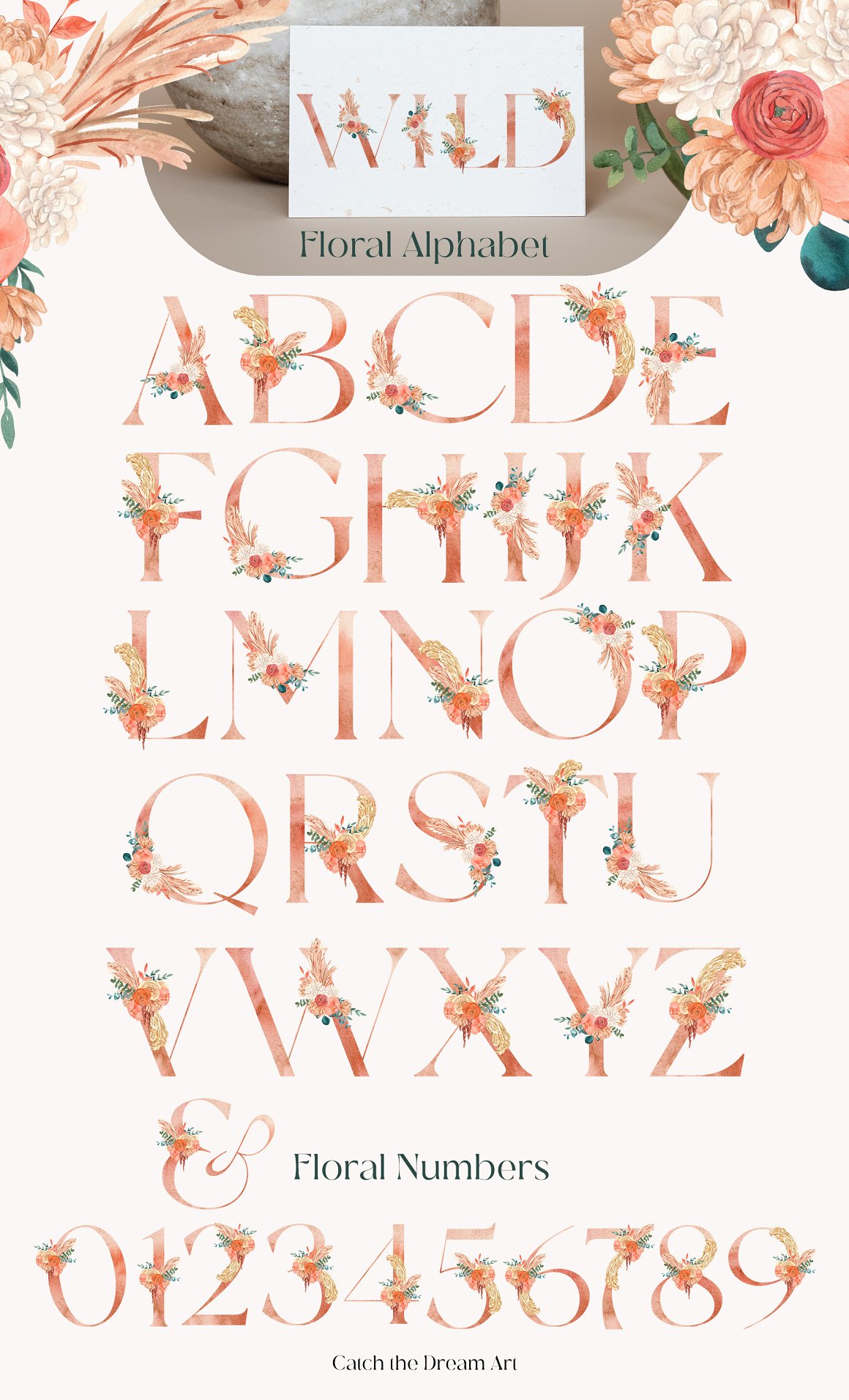 Beautiful alphabet with flowers.