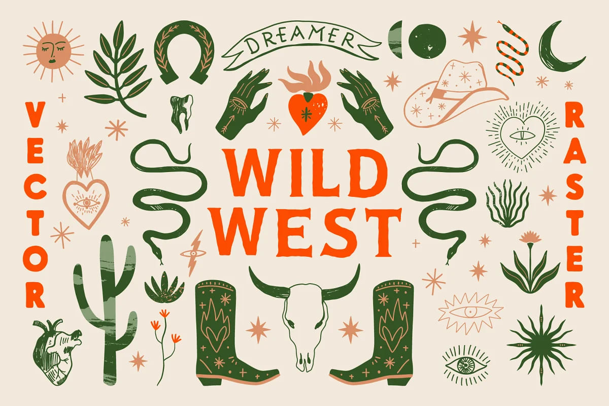 wild west bundle illustrations.
