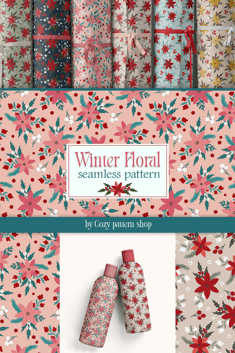 Options for using samples of winter flora seamless pattern.