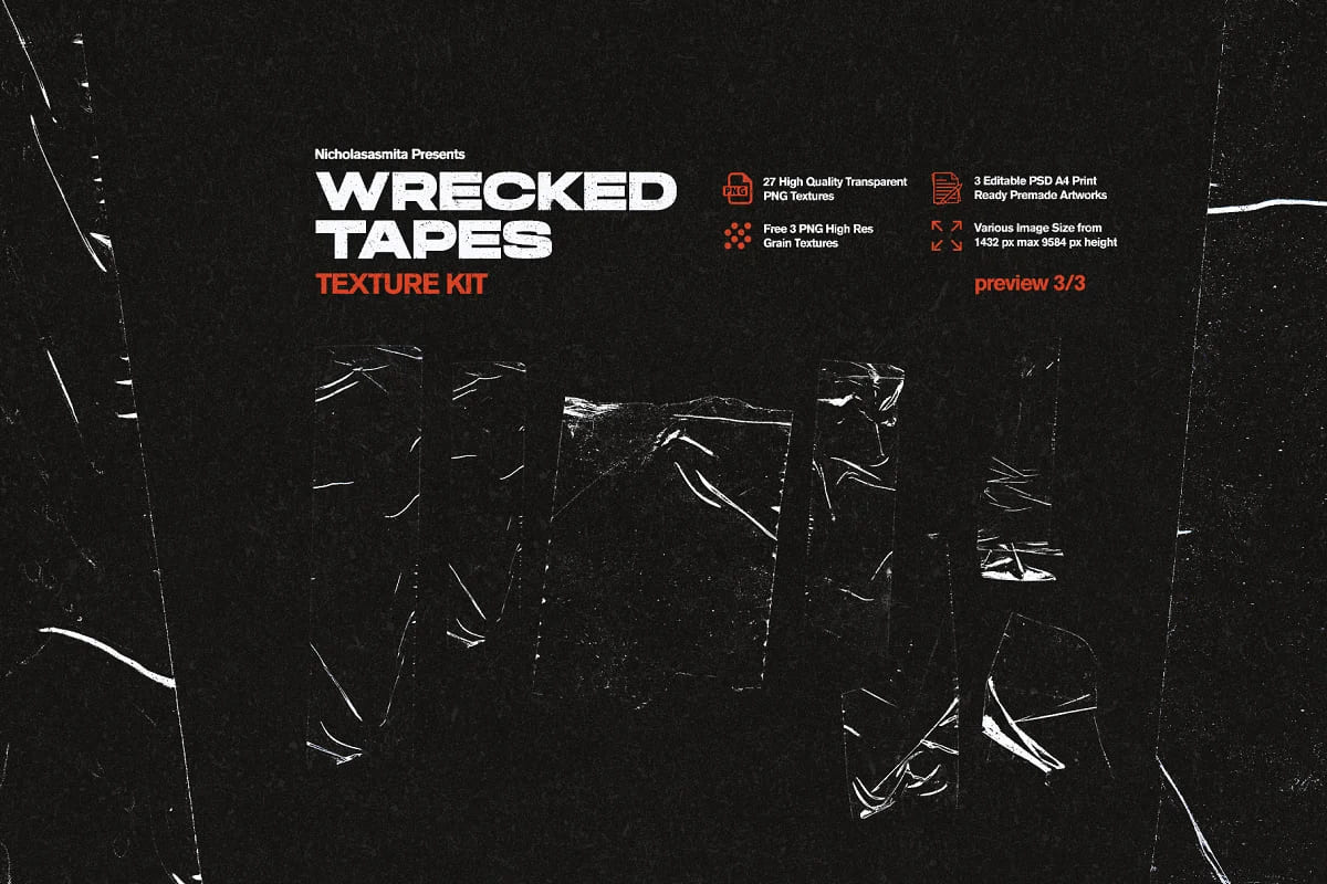 wrecked tapes texture kit for your design.