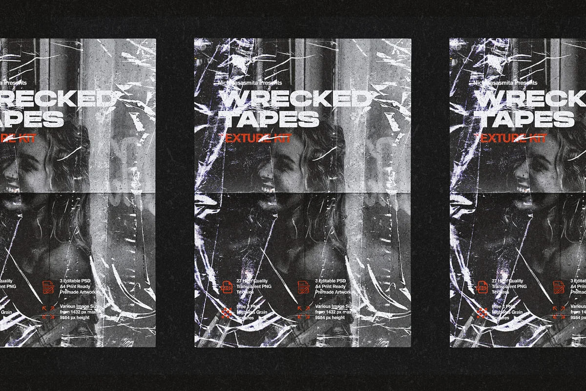 wrecked tapes texture kit, print ready.