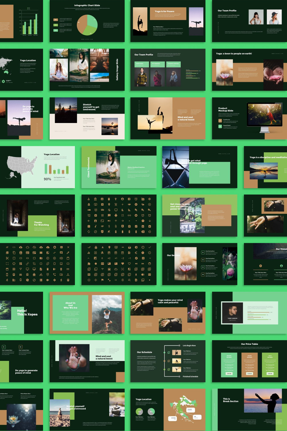 The preview of presentations and slides is green.