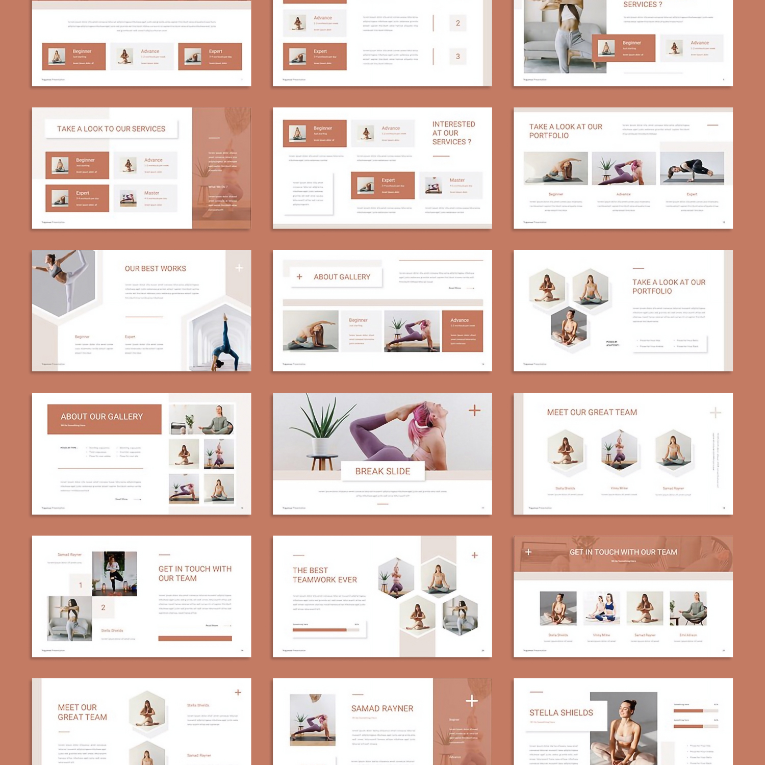 Yoga google slides template preview.