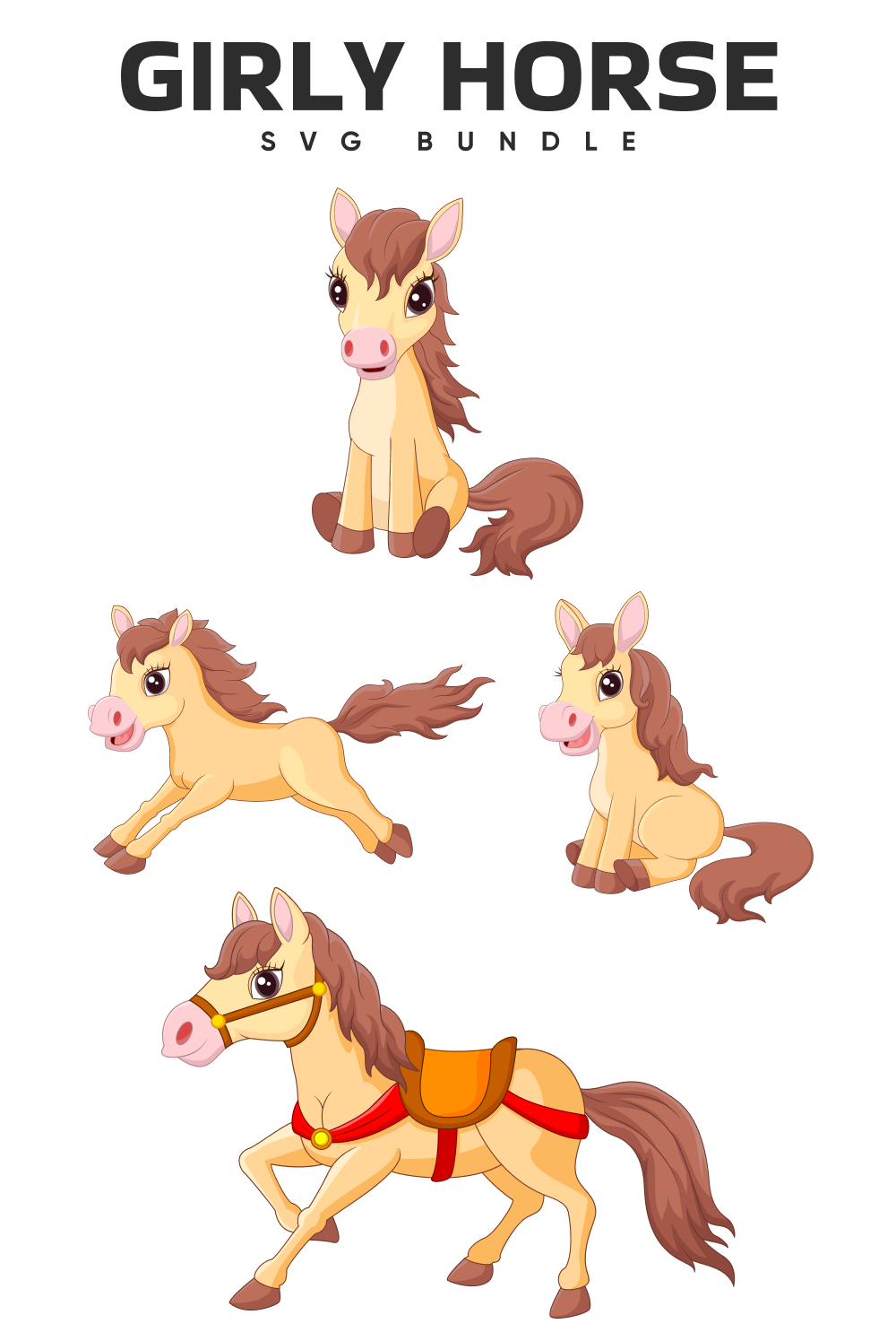 Cartoon horse is shown in four different poses.