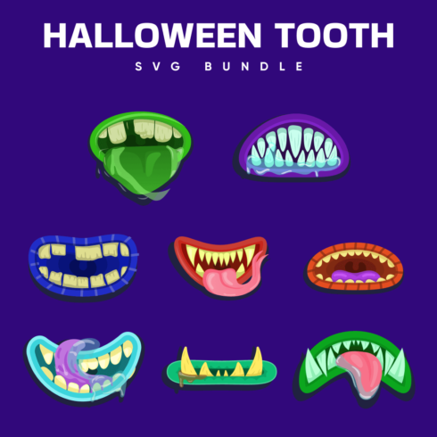 Monster teeth on purple background for Halloween.