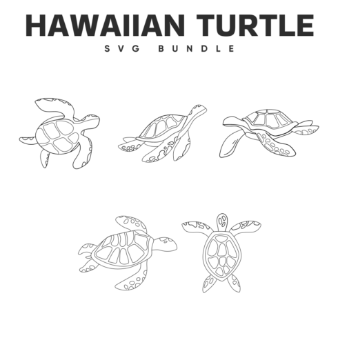 Vector clip art - five Hawaiian turtles.
