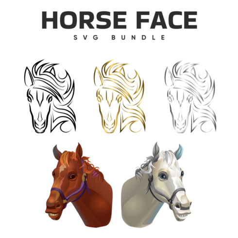 Horse's head is shown in three different colors.