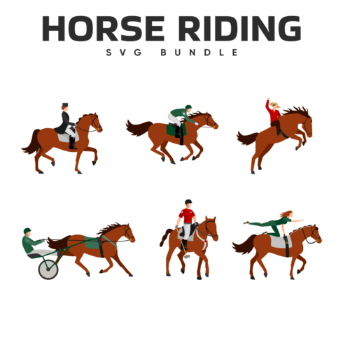 Picture with drawings of horseback riding.