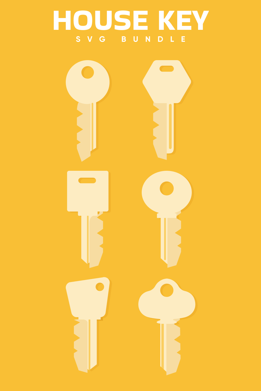 SVG package with six home keys on yellow background with title.