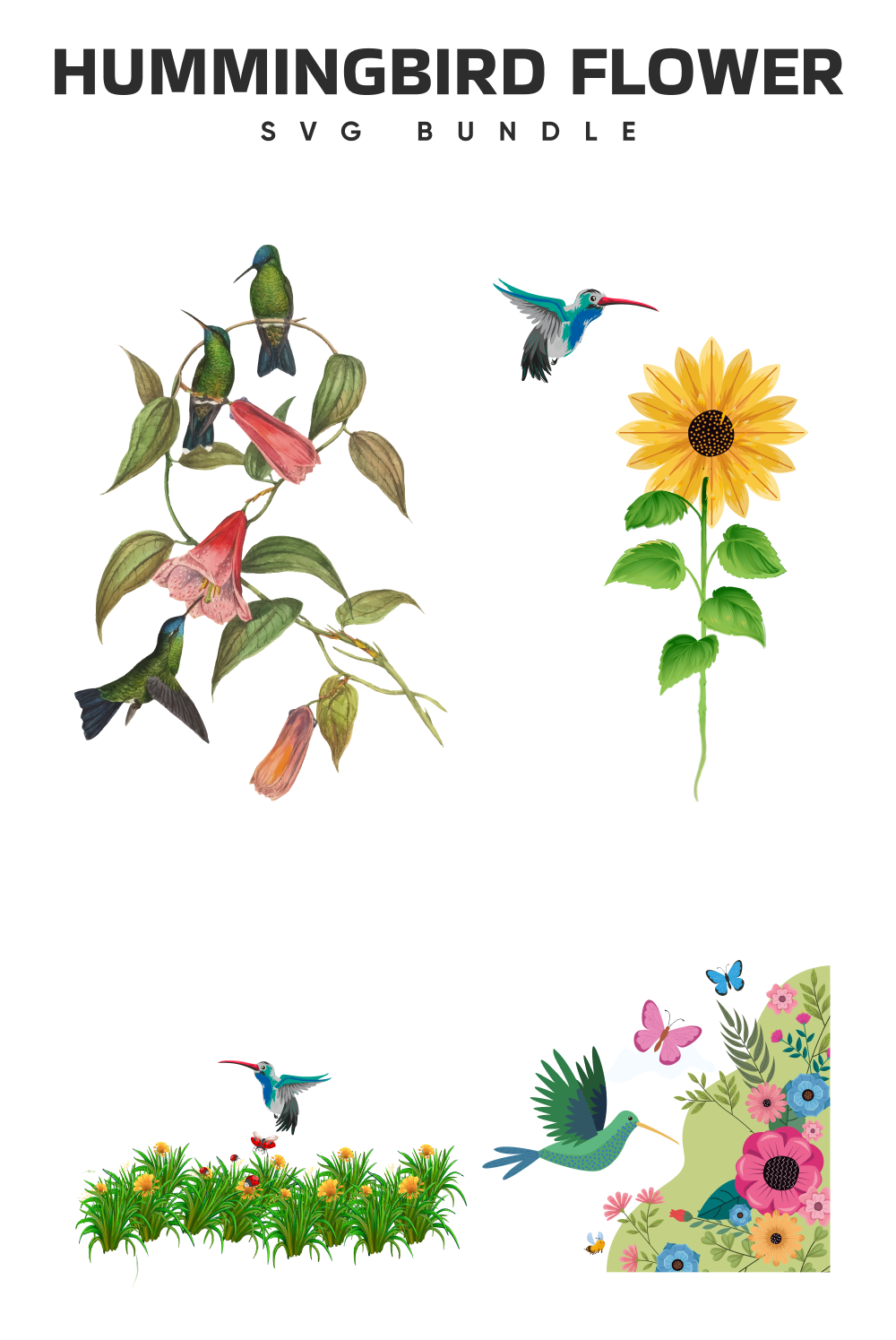 Hummingbird Flower SVG Design – MasterBundles