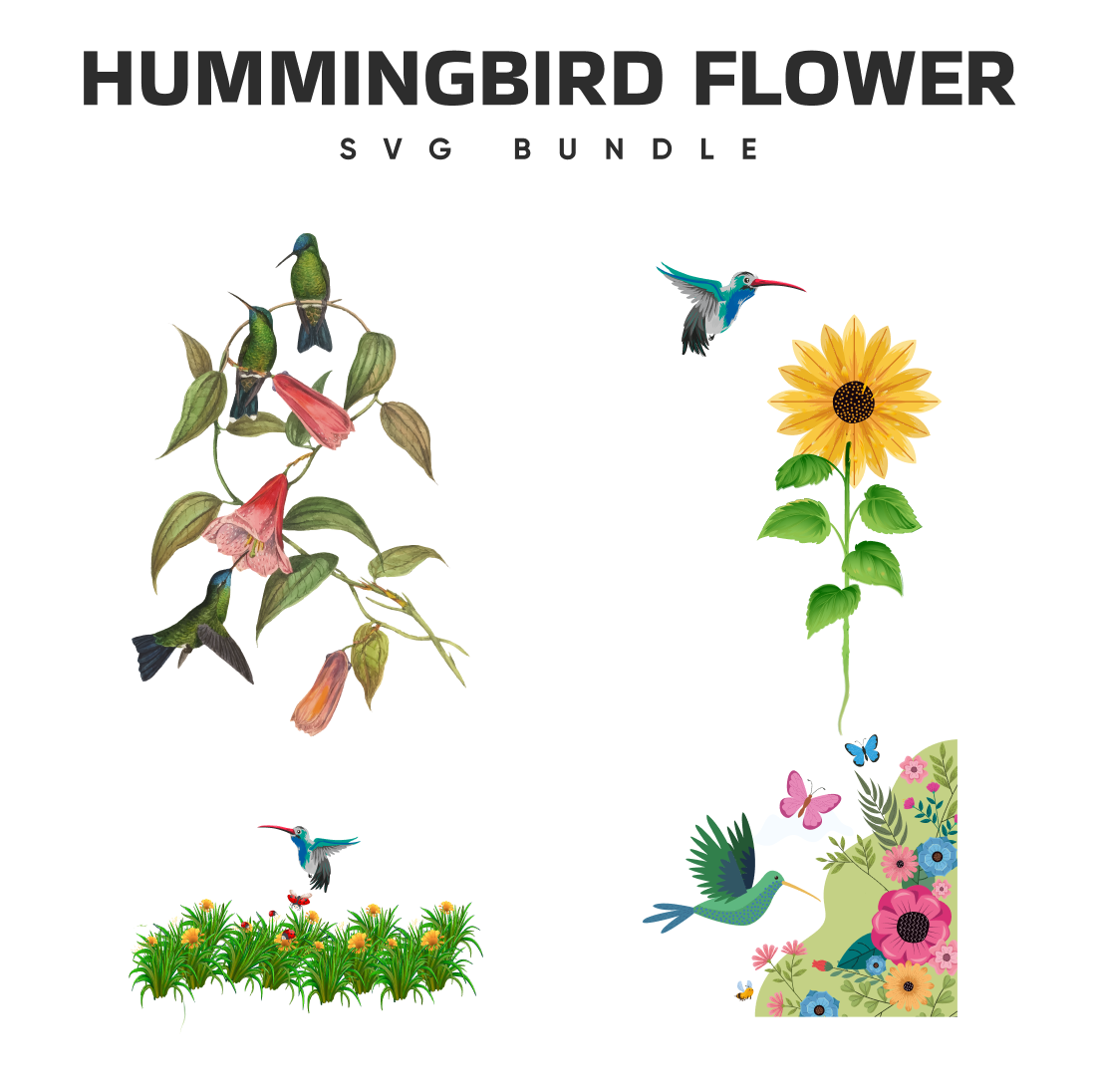 The hummingbird flower svg bundle.