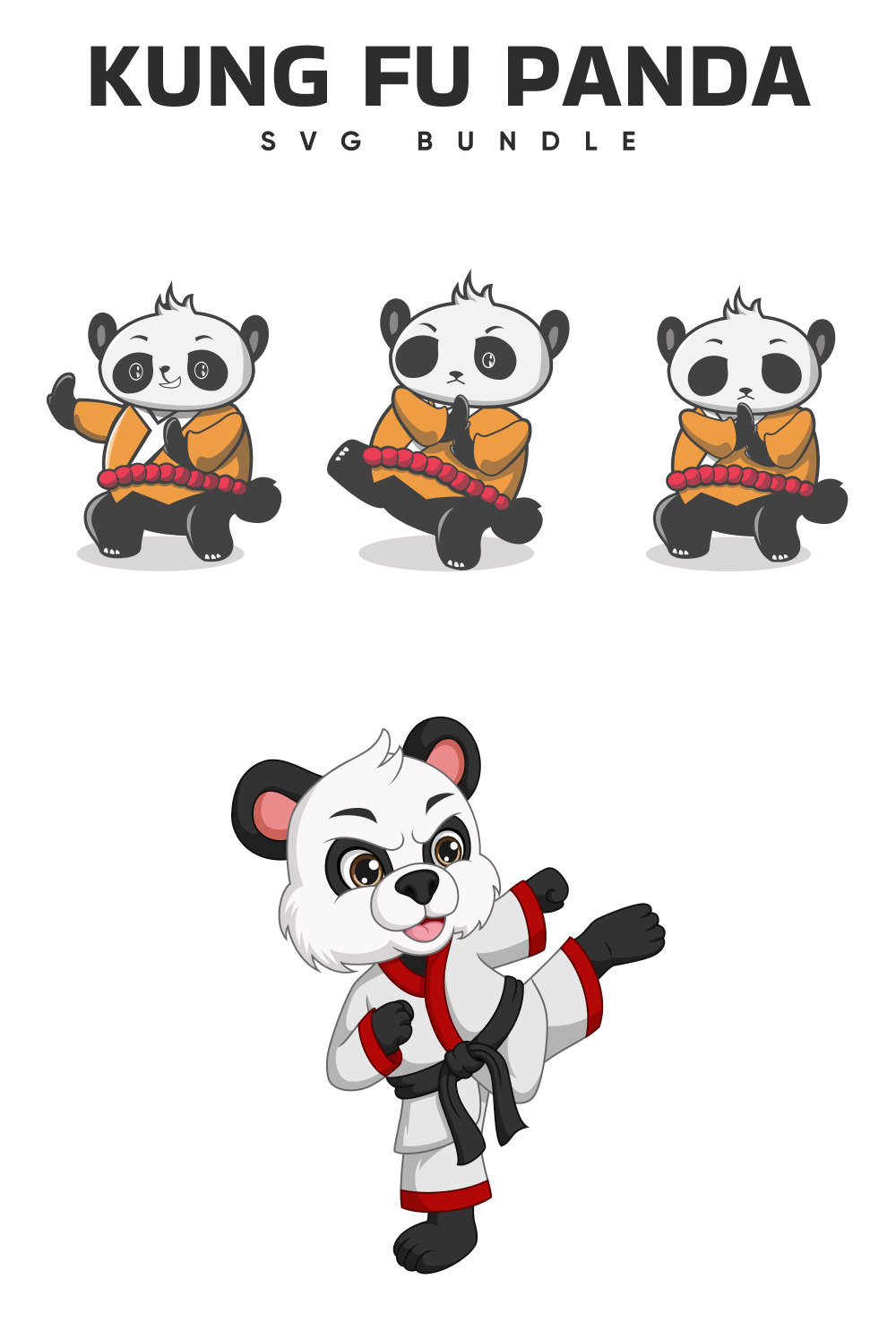 Cartoon panda is doing karate moves.
