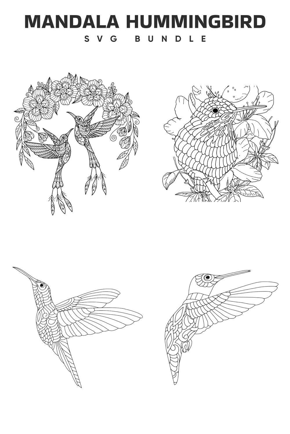Coloring page with a hummingbird and flowers.