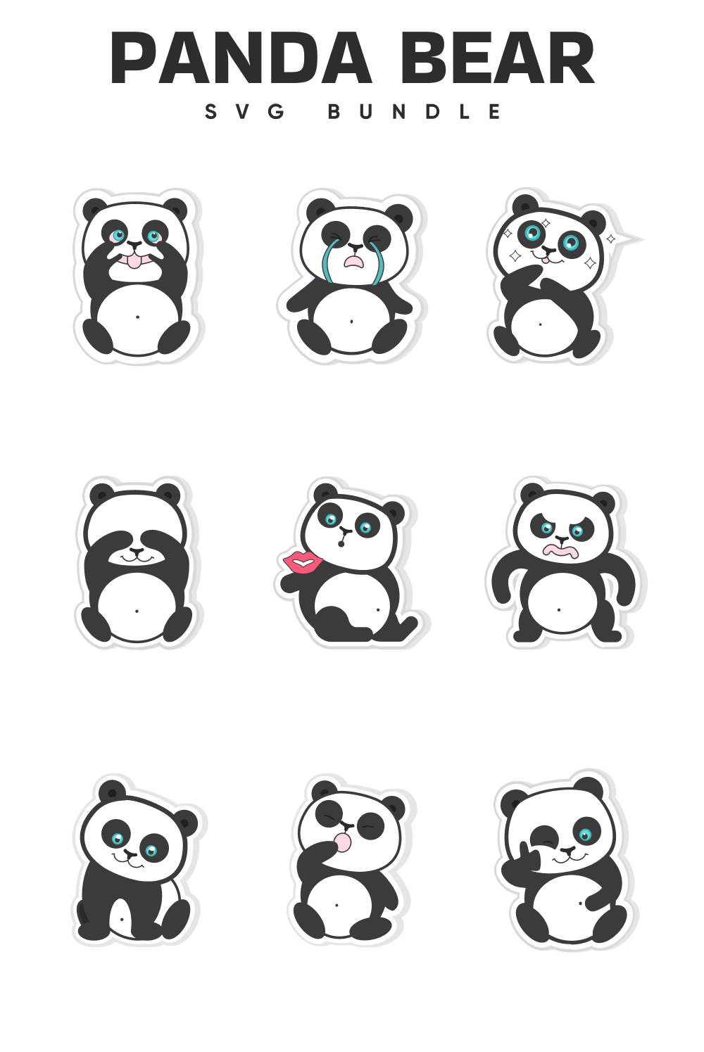 Panda bear sticker set on a white background.